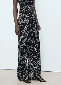 Floral-print linen-blend pants