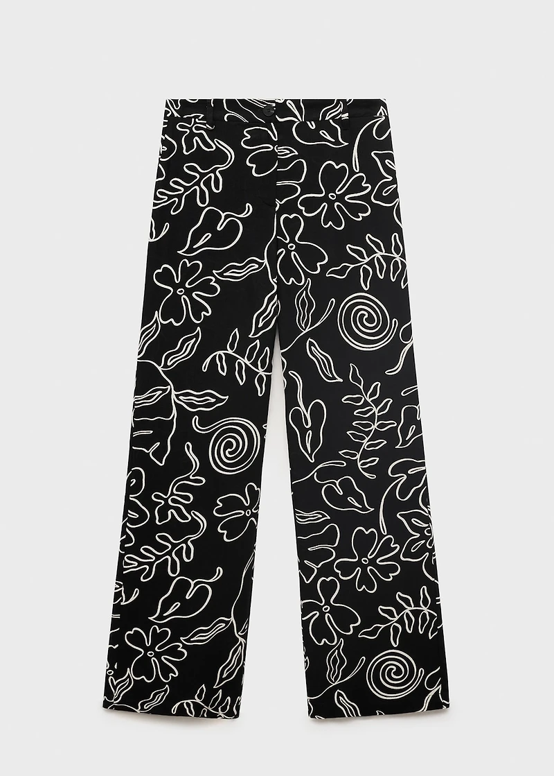 Floral-print linen-blend pants