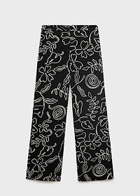 Floral-print linen-blend pants