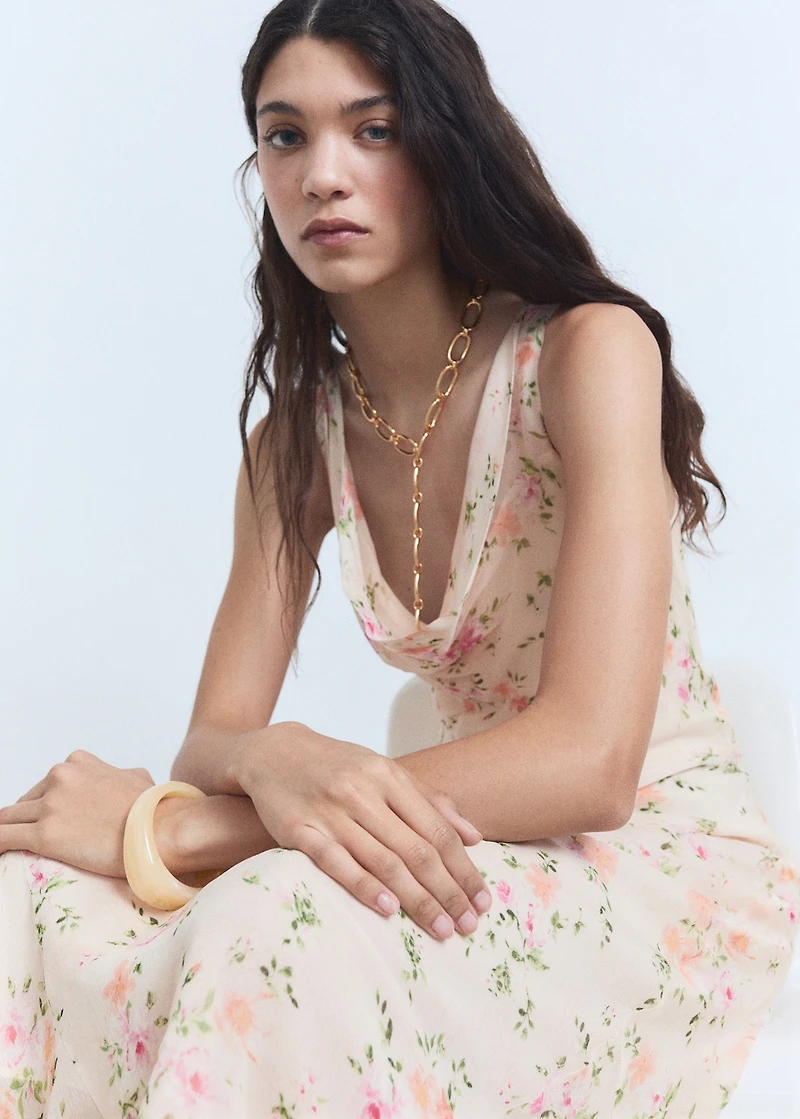 Floral-print draped dress