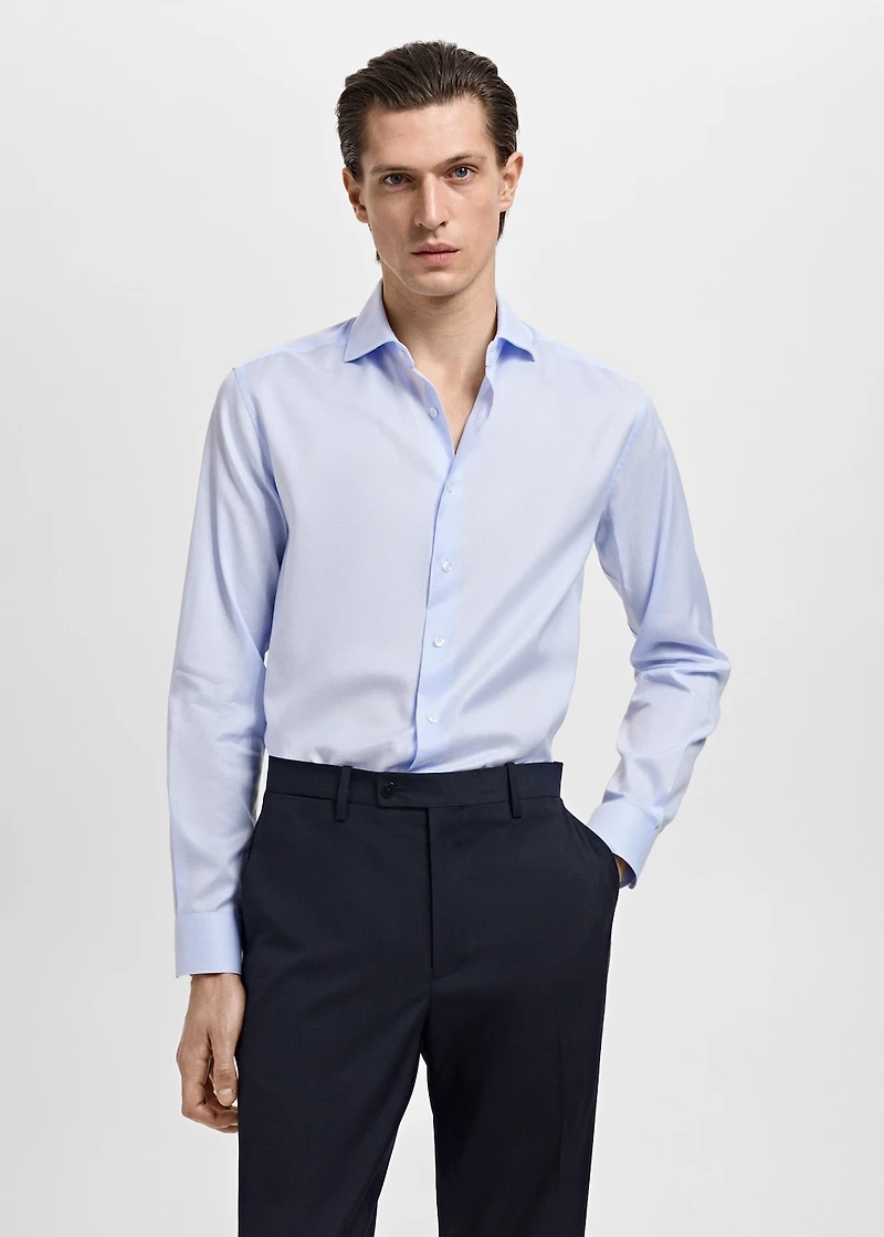 Slim-fit micro-print twill suit shirt