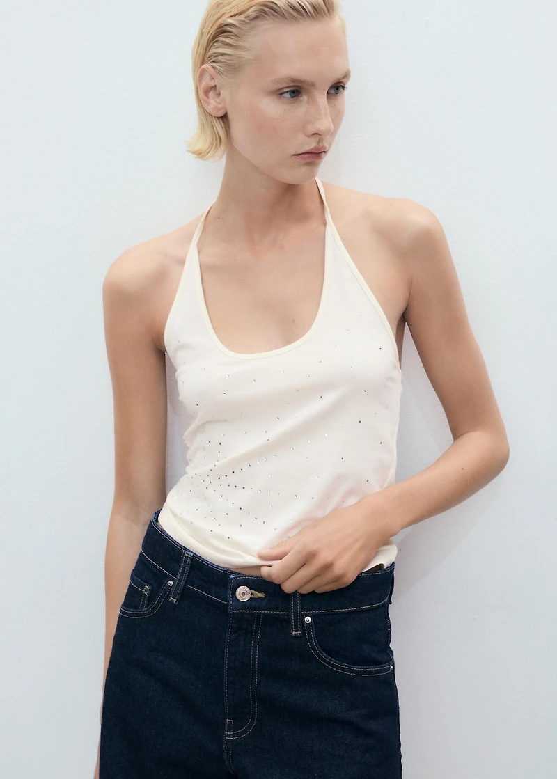 Halter neck top with metallic appliqués
