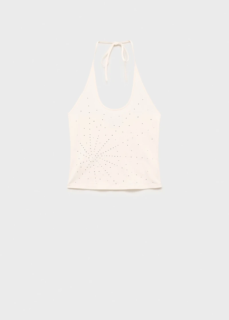 Halter neck top with metallic appliqués