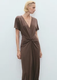 V-neck dress with gathered neckline