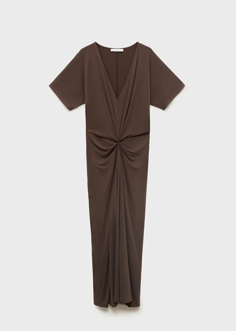 V-neck dress with gathered neckline