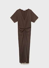 V-neck dress with gathered neckline