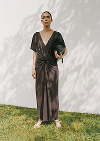 V-neck dress with gathered neckline