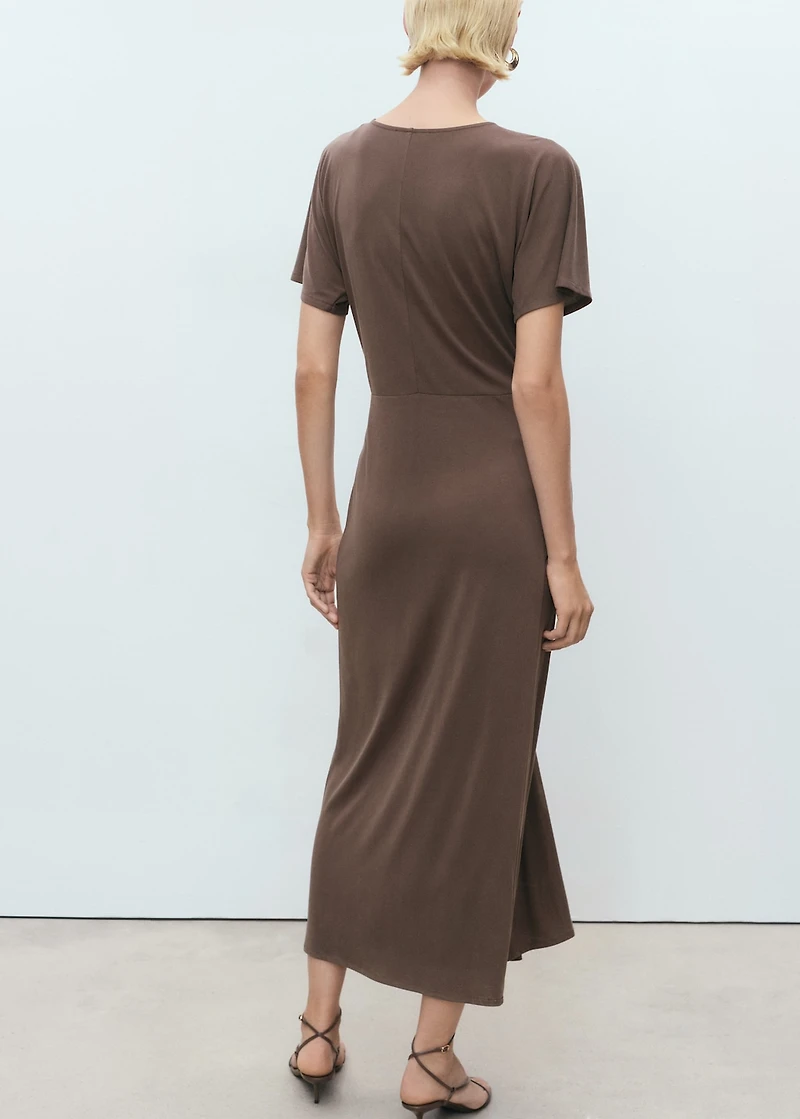 V-neck dress with gathered neckline
