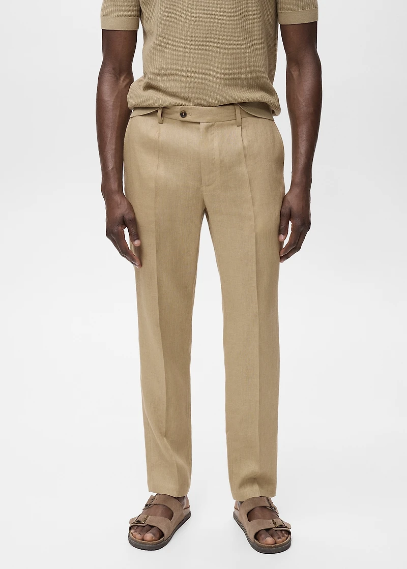 Slim-fit 100% linen pants