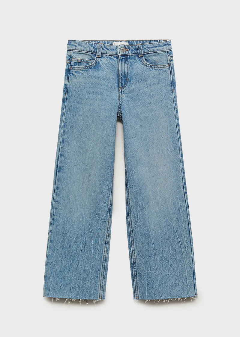Wideleg low frayed hem jeans