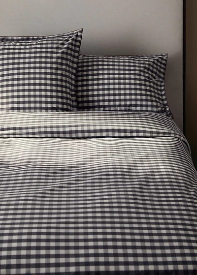 Percale cotton gingham check duvet cover for 180/200 cm bed