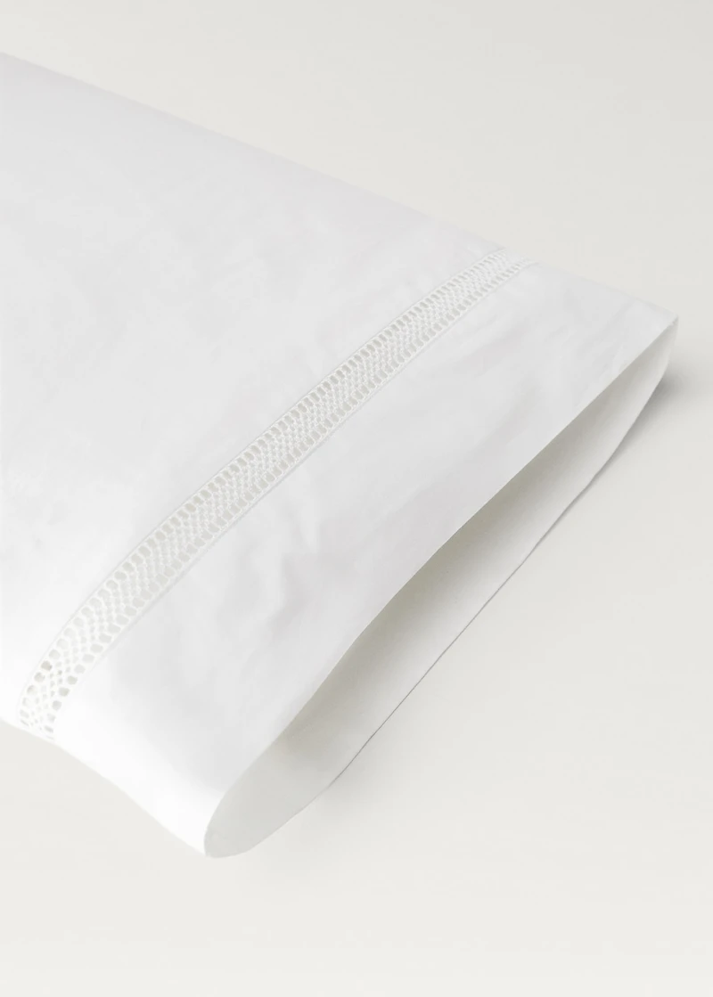 Cotton percale pillowcase with lace insert 45x110 cm