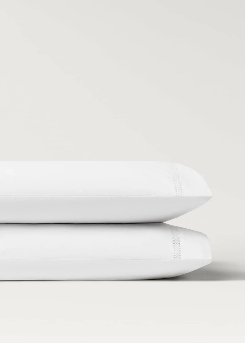 Two cotton percale pillowcases with lace insert 50x75 cm