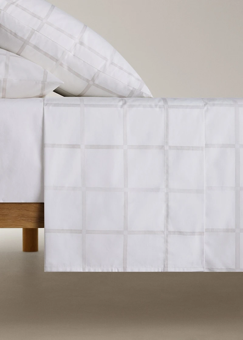 Percale cotton top sheet with a checked print for 150/160 cm bed