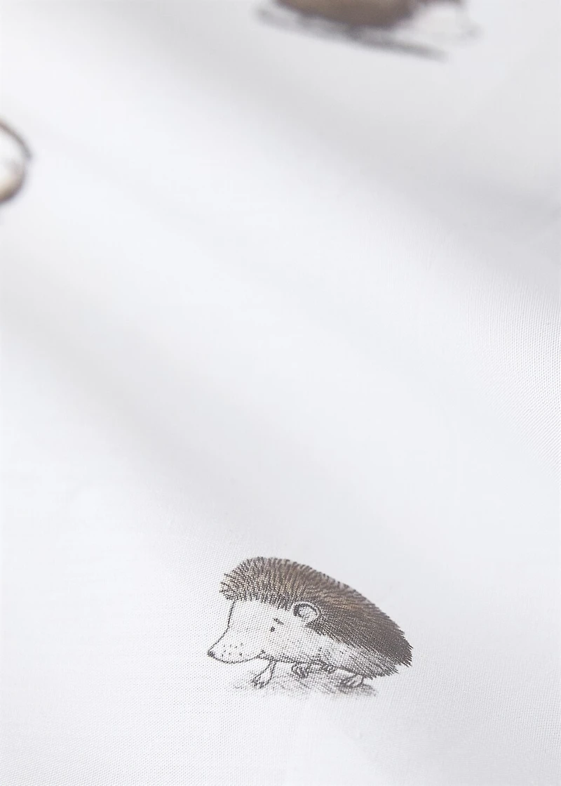 Children's percale cotton top sheet with hedgehog print for 135 x 40 cm bed