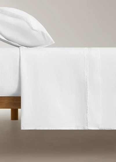 Washed cotton children’s top sheet with lace ruffle for 90 cm bed