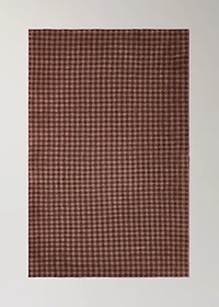 Cotton check-print bath towel with overlock stitching