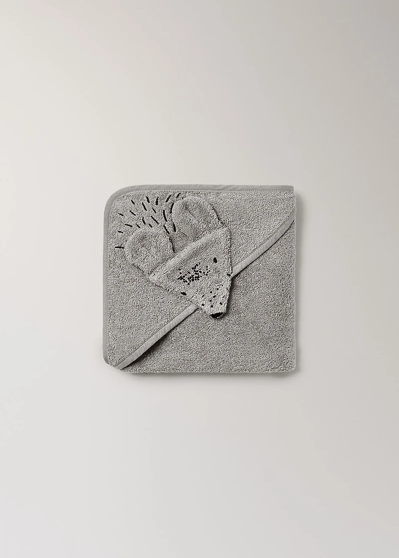 Children's bath cape with mouse hood detail