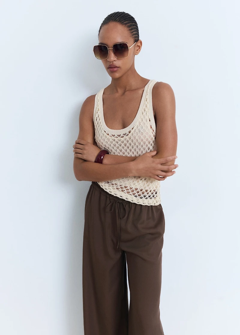 Lyocell wide leg pants with drawstring