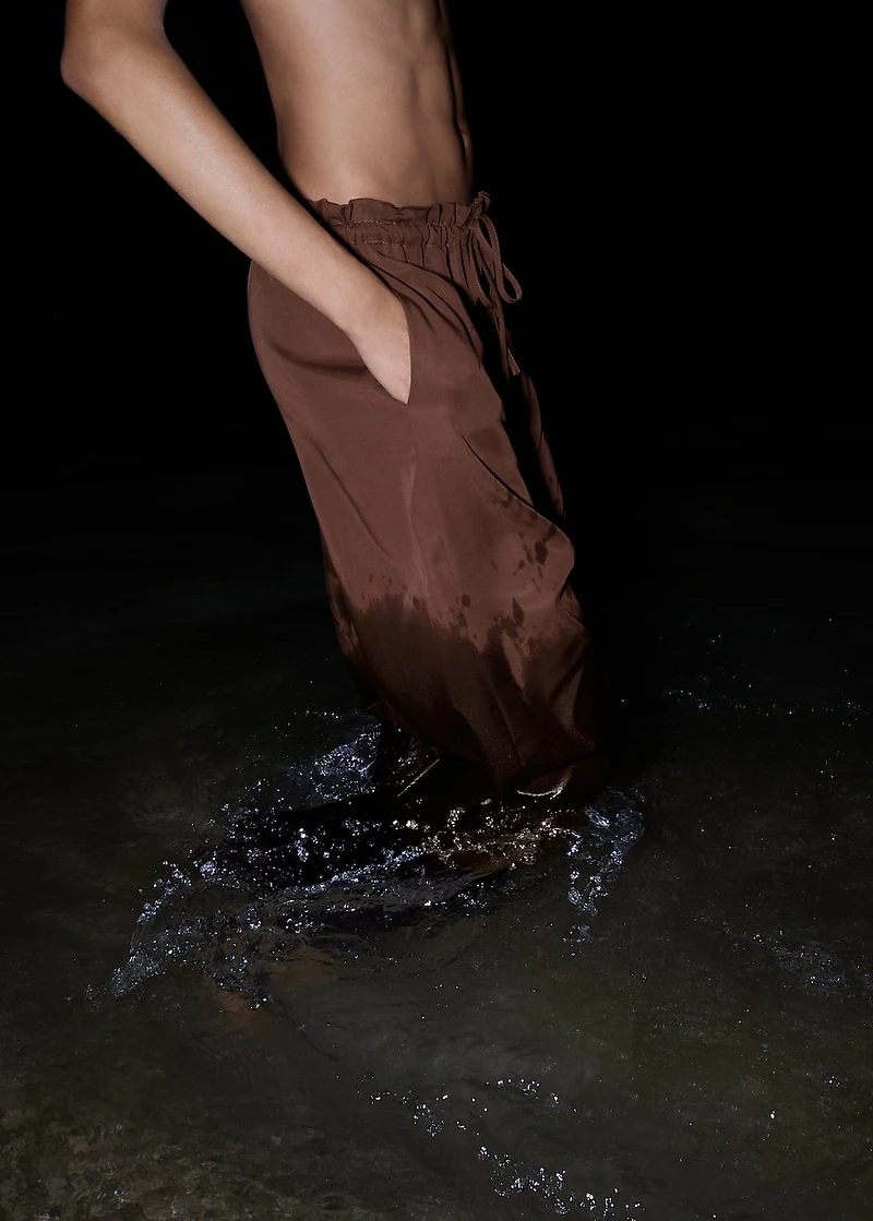 Lyocell wide leg pants with drawstring