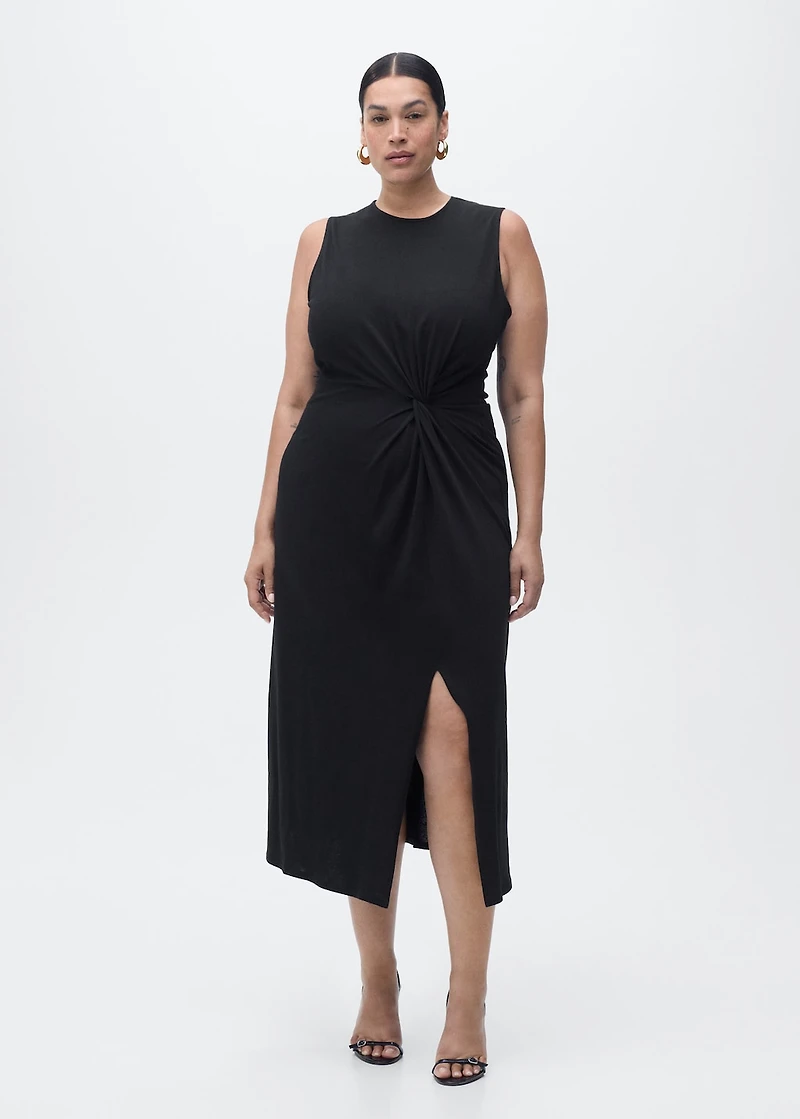 Gathered cotton midi-dress