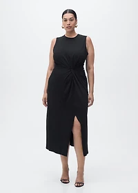 Gathered cotton midi-dress
