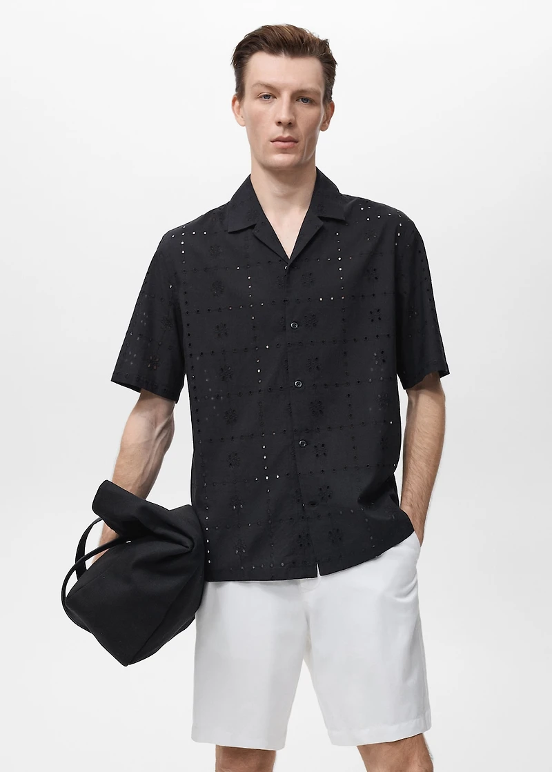 Shirt with embroidered eyelet details