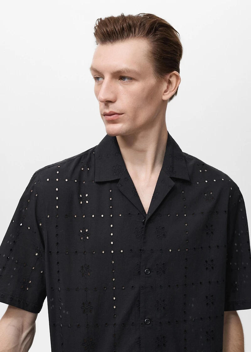 Shirt with embroidered eyelet details