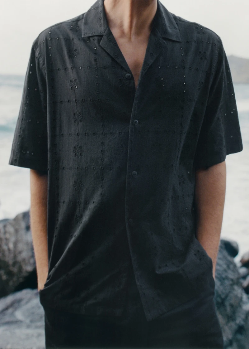 Shirt with embroidered eyelet details