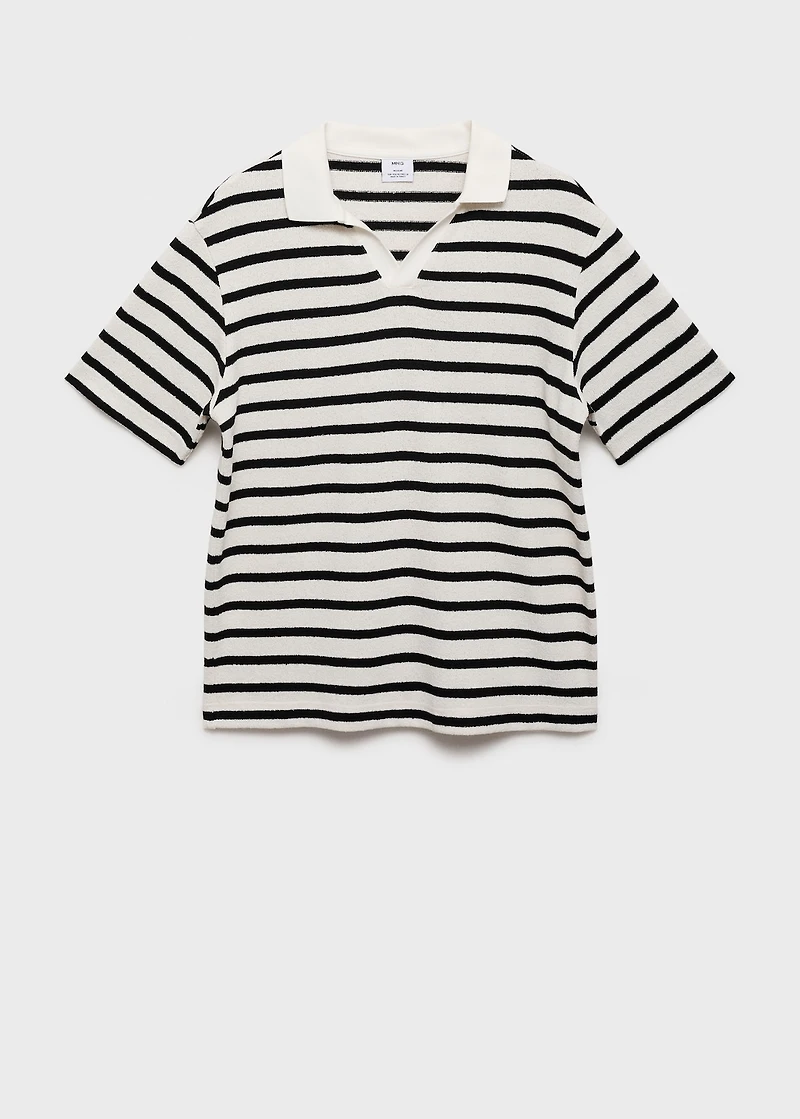Striped textured knitted polo shirt