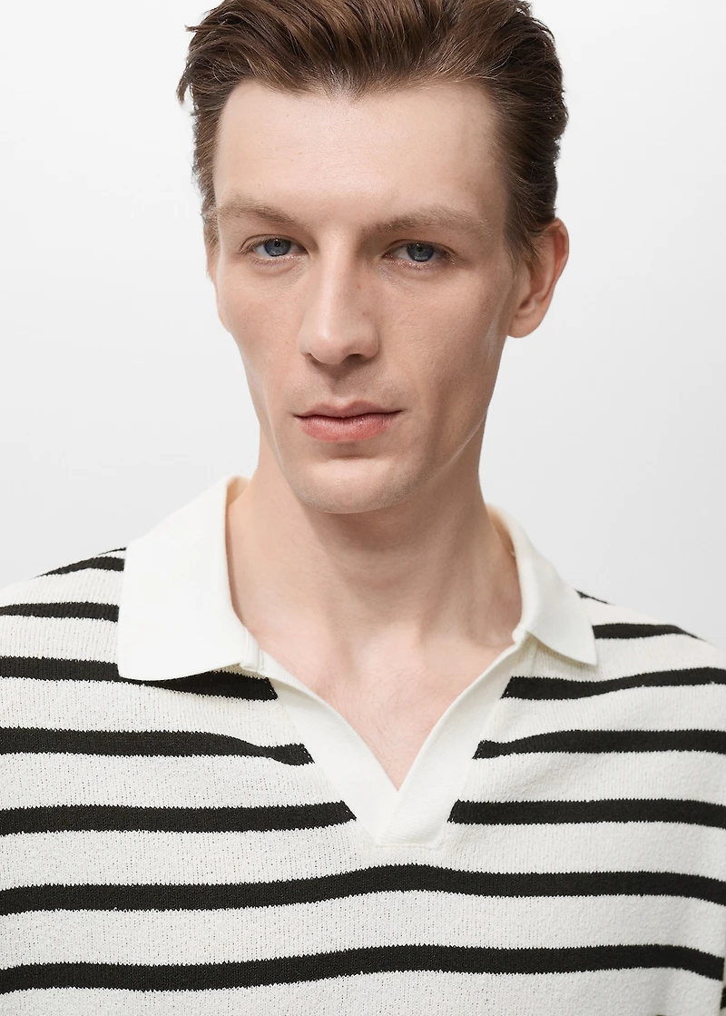 Striped textured knitted polo shirt