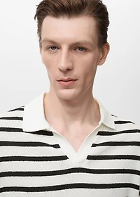 Striped textured knitted polo shirt