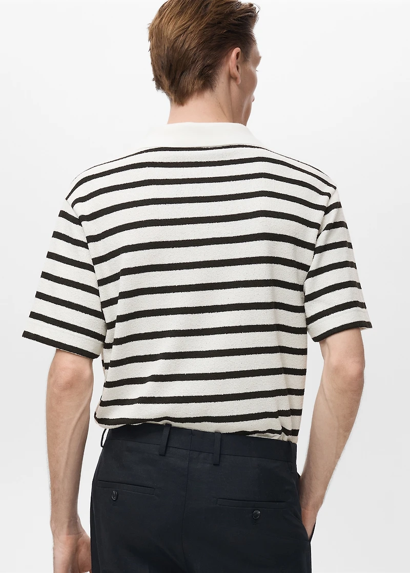 Striped textured knitted polo shirt