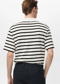 Striped textured knitted polo shirt