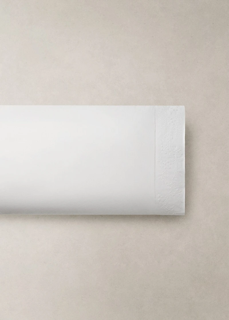 Cotton percale pillowcase with embroidered flowers 45x110 cm