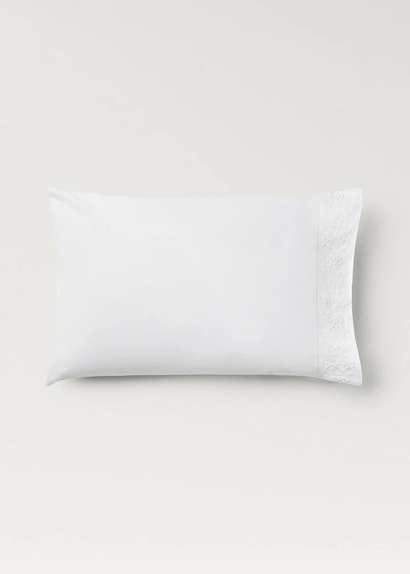 Two pillowcases embroidered floral percale cotton 50x75 cm