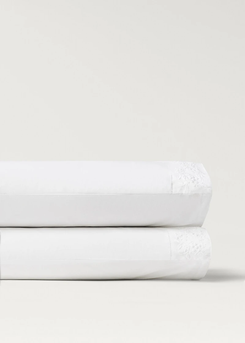 Two pillowcases embroidered floral percale cotton 50x75 cm