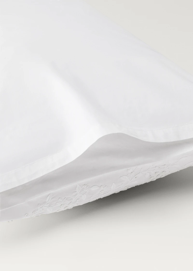 Two pillowcases embroidered floral percale cotton 50x75 cm