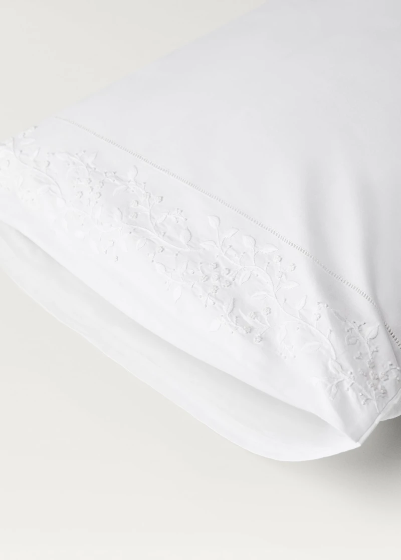 Two pillowcases embroidered floral percale cotton 50x75 cm