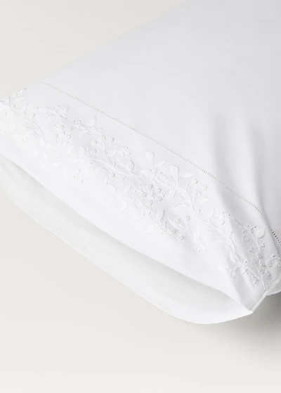 Two pillowcases embroidered floral percale cotton 50x75 cm