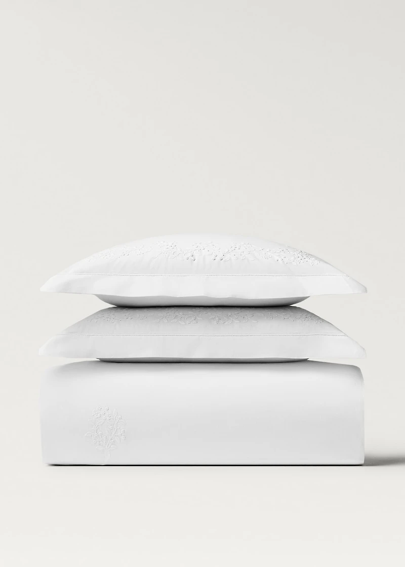 Percale cotton duvet cover with embroidered flowers for / cm bed