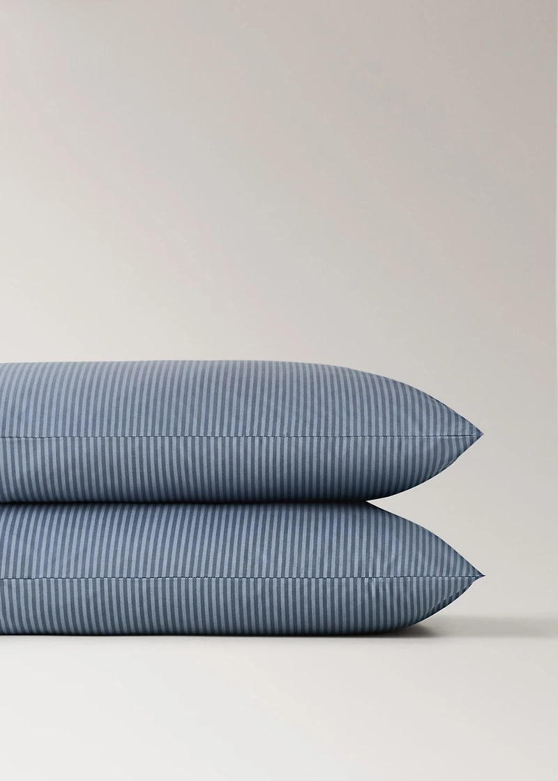 Two cotton percale striped pillowcases 50x75 cm