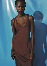 Satin dress with low-cut neckline