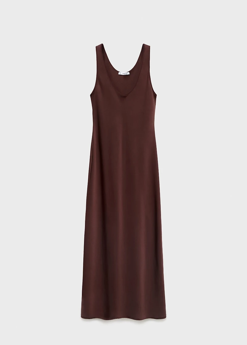 Satin dress with low-cut neckline