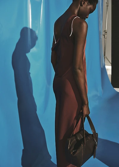 Satin dress with low-cut neckline