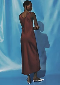 Satin dress with low-cut neckline