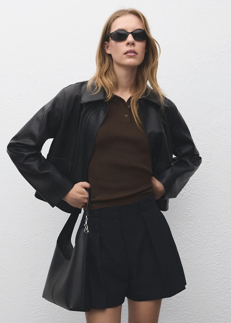 Short-sleeved polo-neck sweater