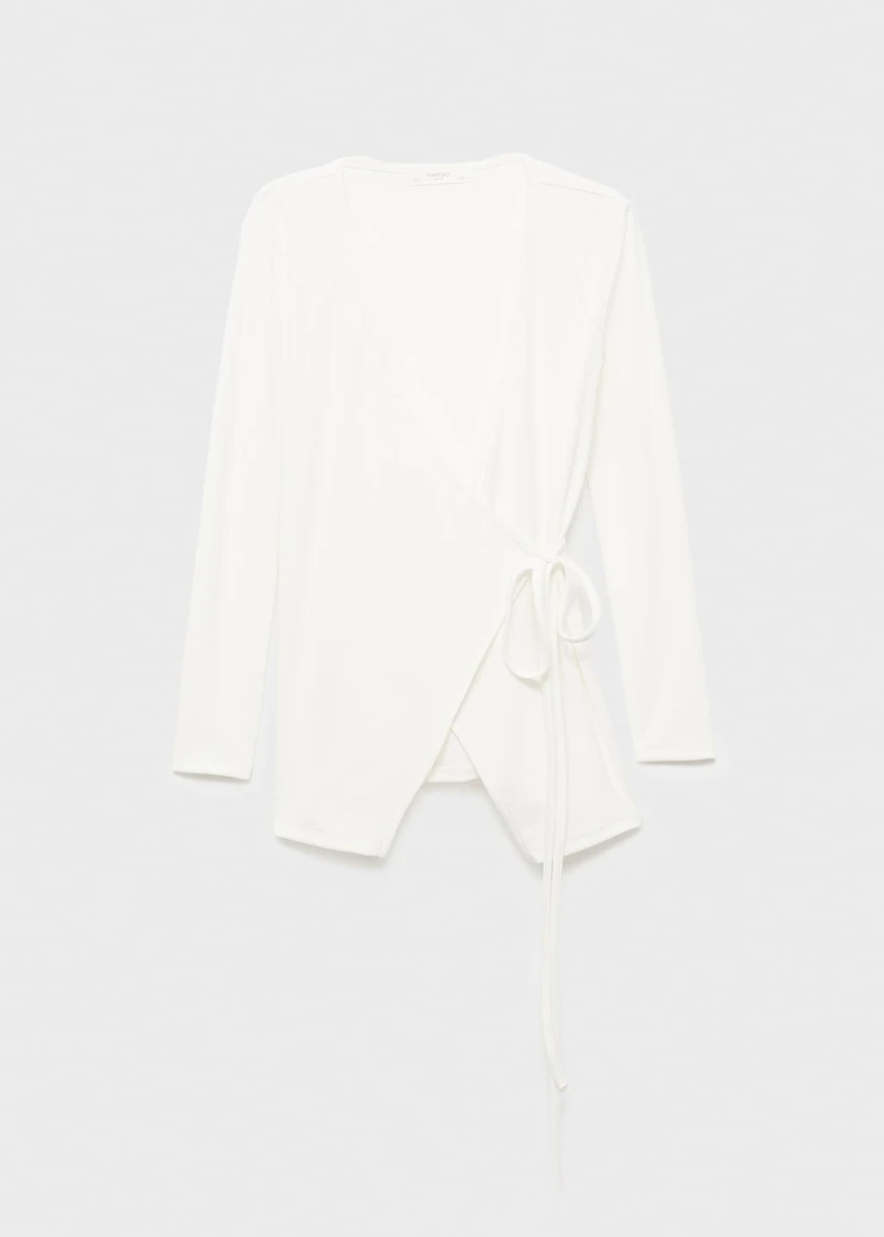 Rib-knit cardigan with tie