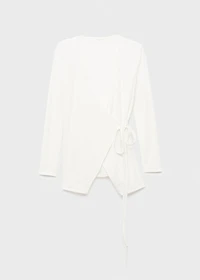 Rib-knit cardigan with tie