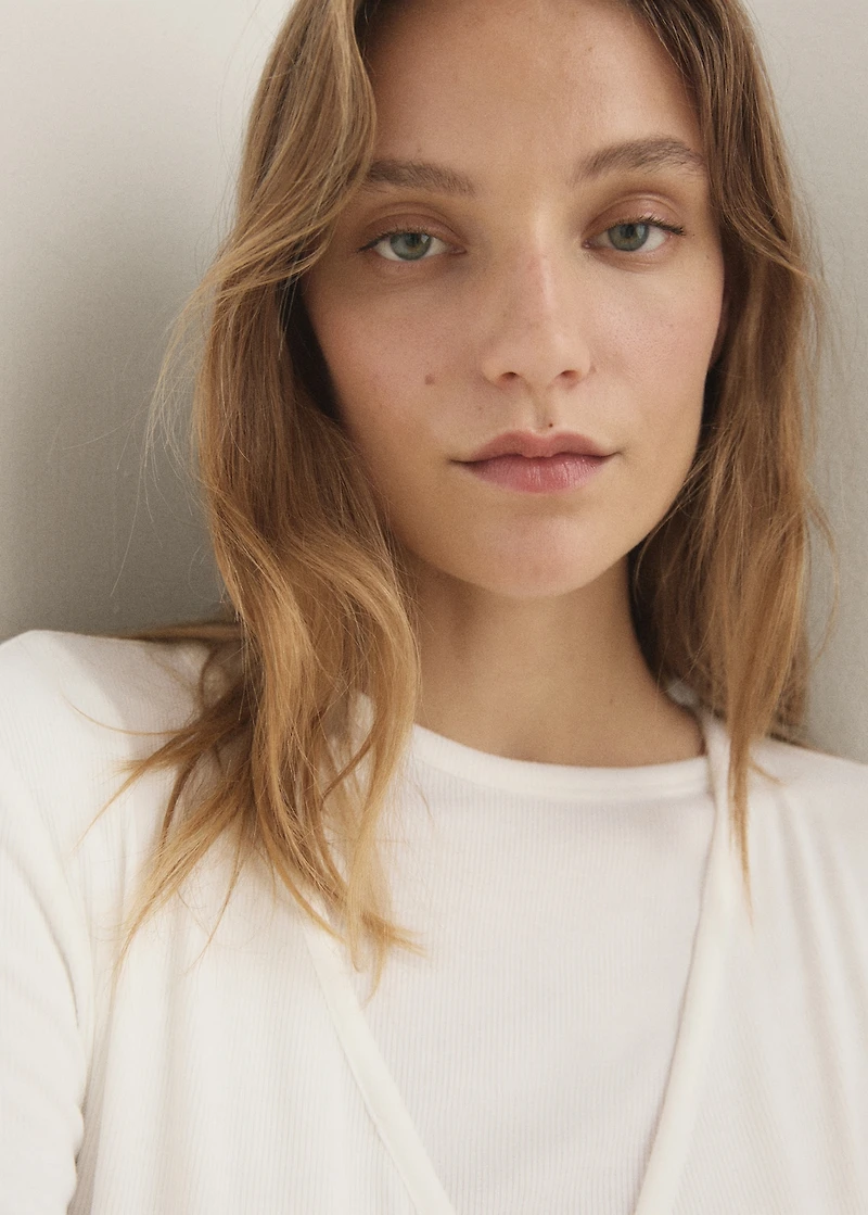 Rib-knit cardigan with tie